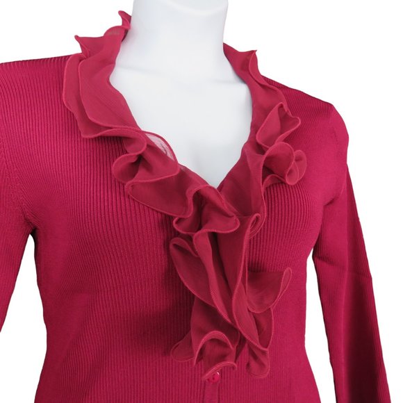 Adrienne Vittadini Magenta Pink Ribbed Ruffle Collar Sweater Size L NWOT - Picture 2 of 9